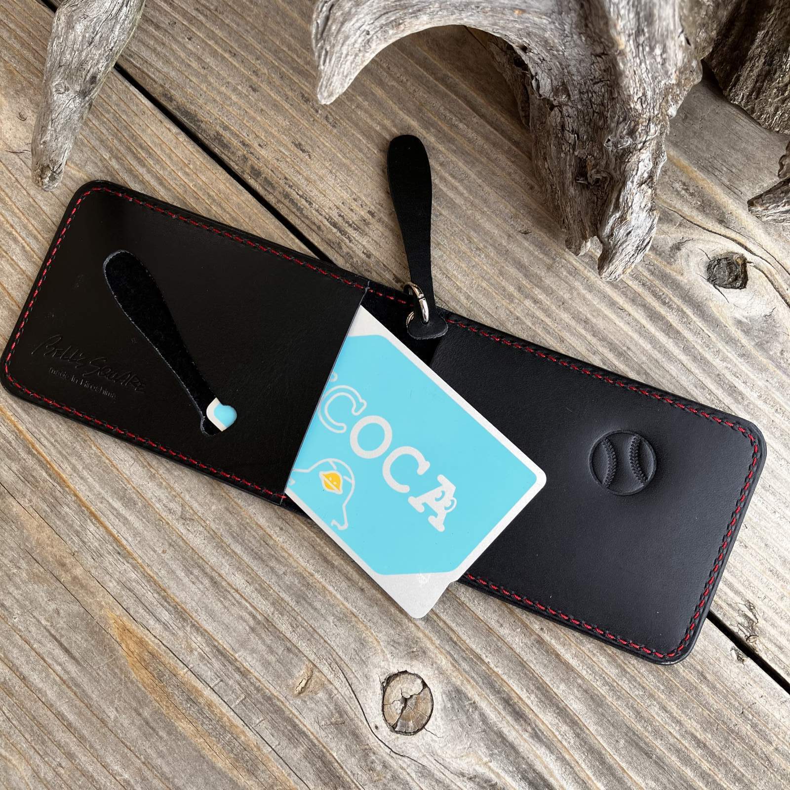 【広島ジビエレザー×カープ】コラボ鹿革ＩＤカード＆パスケース　ブラック