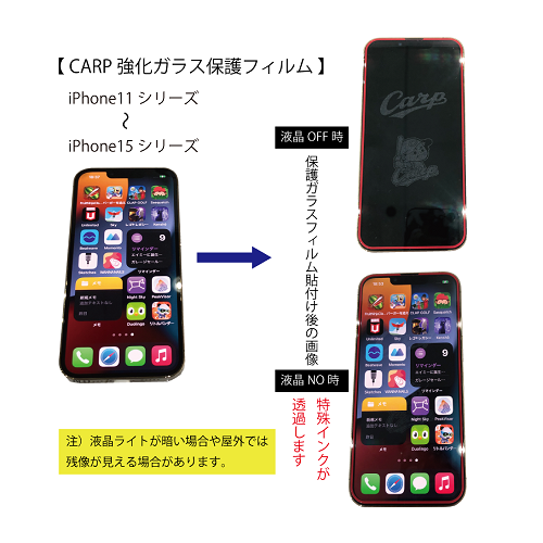 カープ強化ガラス保護フィルム（ｉＰｈｏｎｅ１５　６．１インチ）＊ｉＰｈｏｎｅ１６　６．１インチ共用