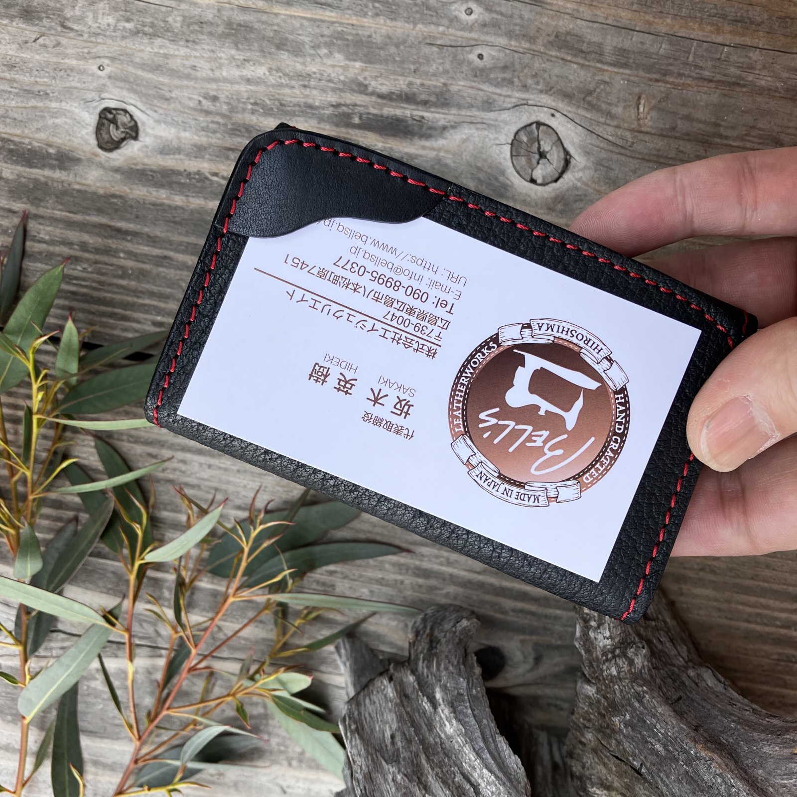 【広島ジビエレザー×カープ】コラボ猪革名刺入れ ブラック