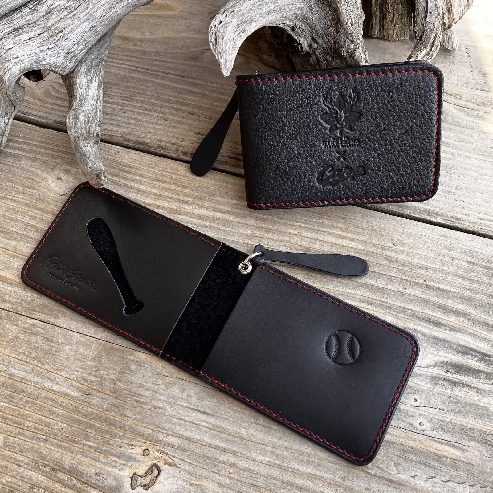 【広島ジビエレザー×カープ】コラボ鹿革ＩＤカード＆パスケース　ブラック