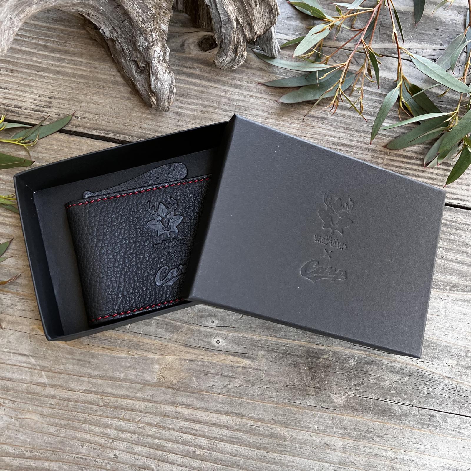 【広島ジビエレザー×カープ】コラボ鹿革ＩＤカード＆パスケース　ブラック