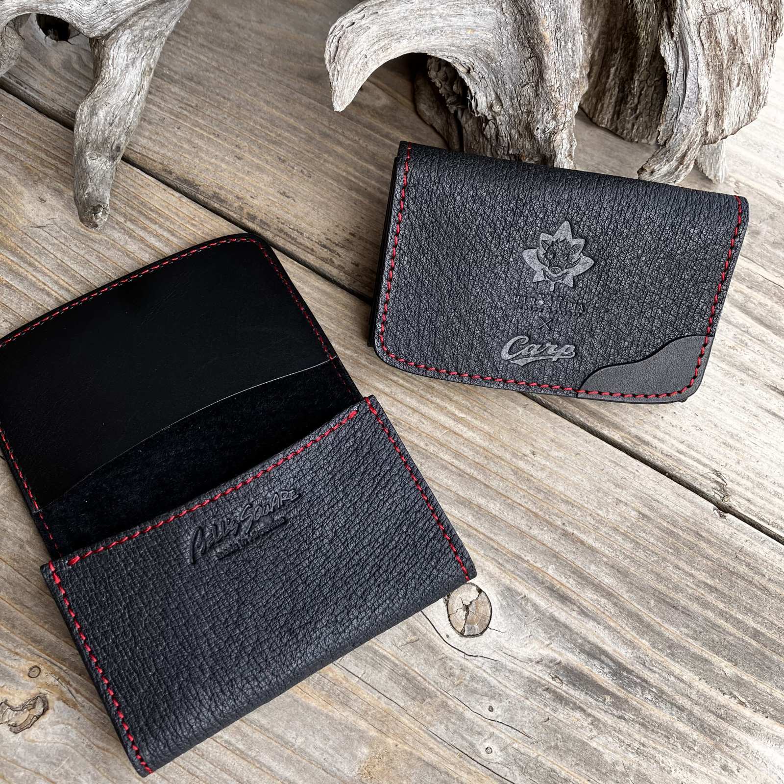 【広島ジビエレザー×カープ】コラボ猪革名刺入れ　ブラック